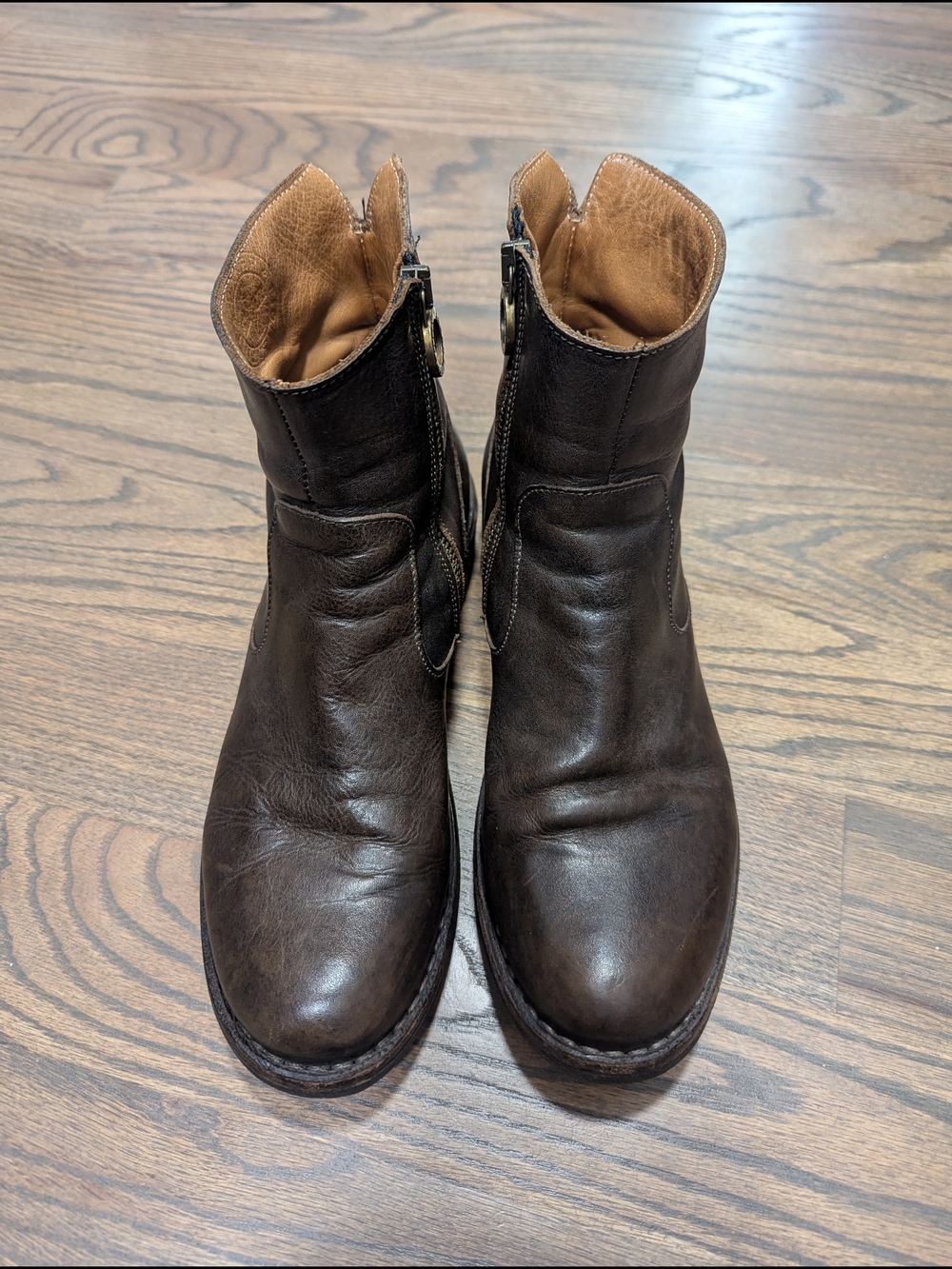 Fiorentini + Baker Brown Leather Ankle Booties Boots Elf Eternity Italy Zip 37